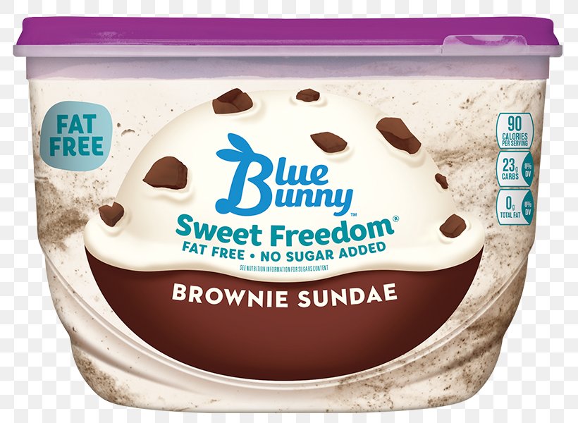 Blue Bunny Frozen Fat Free No Sugar Added Vanilla Ice Cream Blue Bunny Frozen Fat Free No Sugar Added Vanilla Ice Cream Sundae, PNG, 795x600px, Cream, Blue Bunny, Brand, Chocolate Brownie, Dairy Product Download Free