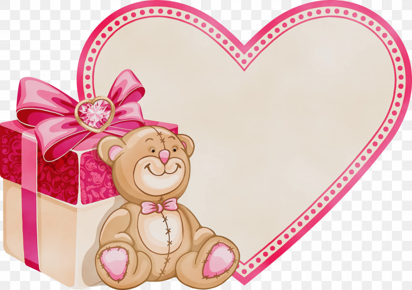 Teddy Bear, PNG, 3000x2117px, Watercolor, Heart, Love, Magenta, Paint Download Free