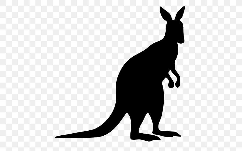 Kangaroo Silhouette Clip Art, PNG, 512x512px, Kangaroo, Animal, Black And White, Decal, Fauna Download Free