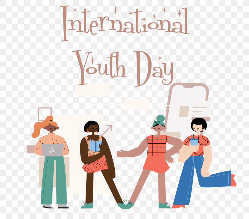 International Youth Day Youth Day, PNG, 3000x2641px, International Youth Day, Cartoon, Clothing, Conversation, Happiness Download Free