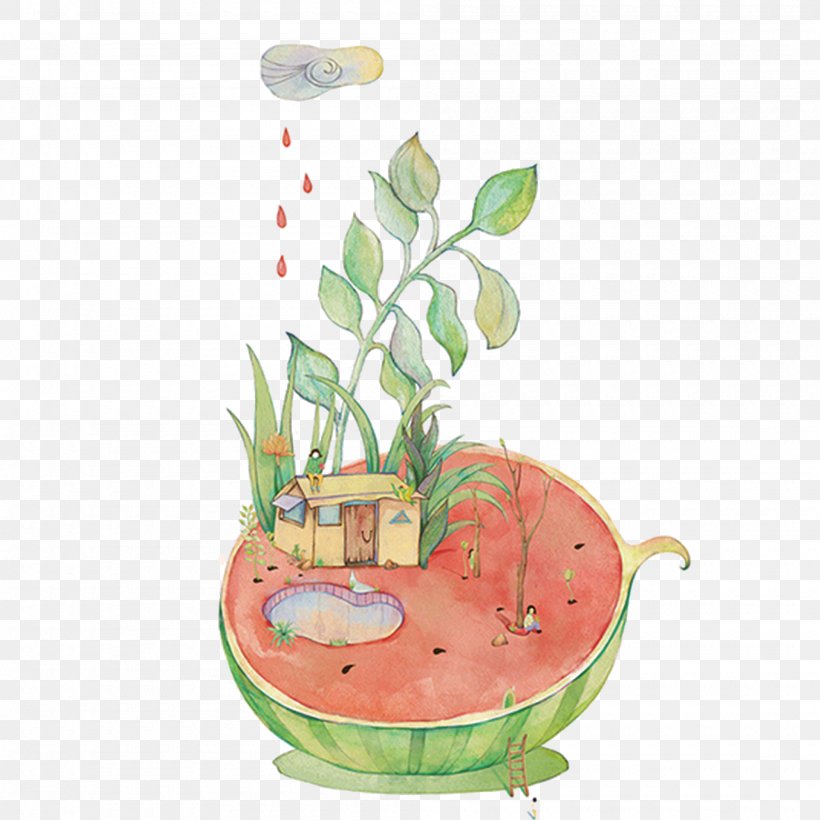 Creative Watermelon Watercolor Painting, PNG, 2000x2000px, Watermelon, Auglis, Drawing, Flowerpot, Food Download Free