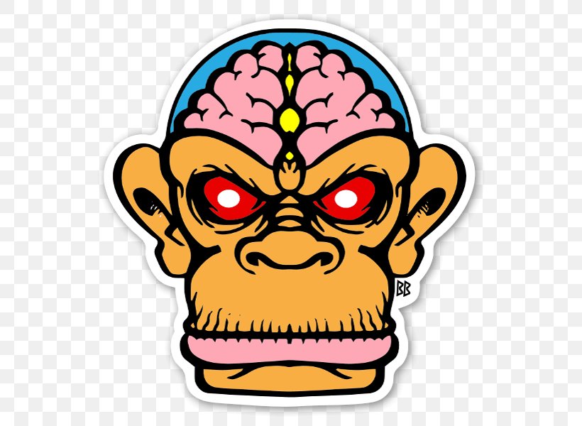 Sticker Decal Label Chimpanzee Monkey Brains, PNG, 581x600px, Sticker, Area, Artwork, Brain, Chimpanzee Download Free