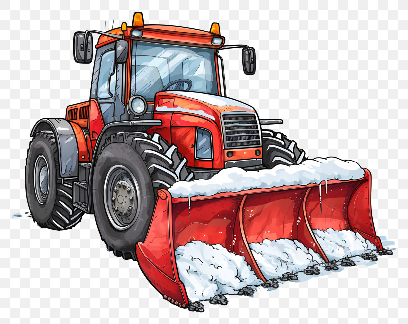 Snow Plough - Red Snow Plow Tractor Illustration PNG