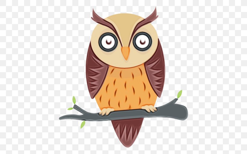 Owl Bird Eastern Screech Owl Bird Of Prey Cartoon, PNG, 512x512px, Watercolor, Bird, Bird Of Prey, Branch, Cartoon Download Free