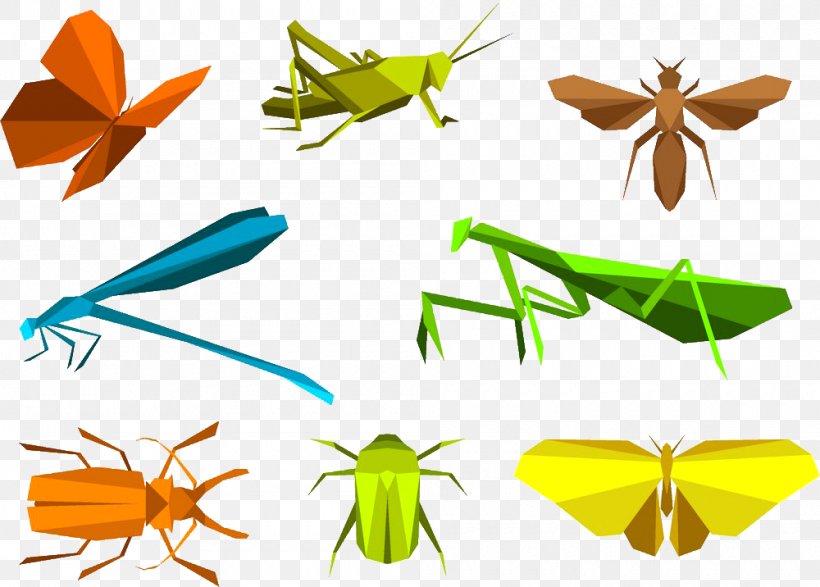 Insect Origami Mantis Clip Art, PNG, 1000x716px, Insect, Art Paper, Butterfly, Grasshopper, Invertebrate Download Free