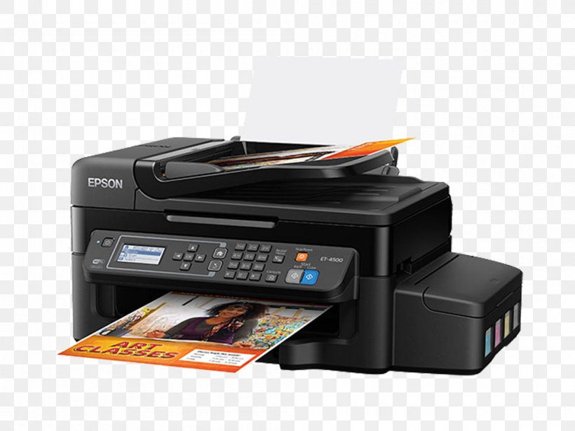 Multi-function Printer Epson EcoTank ET-4500 Inkjet Printing Continuous Ink System, PNG, 1000x750px, Multifunction Printer, Automatic Document Feeder, Canon, Continuous Ink System, Electronic Device Download Free