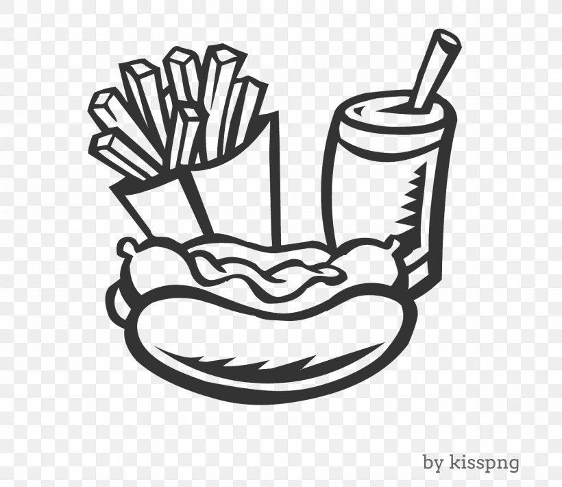 Frech Fries, Hot Dog, Soft Drink Transparent Clipa, PNG, 1500x1300px, Hot Dog, Black And White, Drawing, Drink, Drinkware Download Free