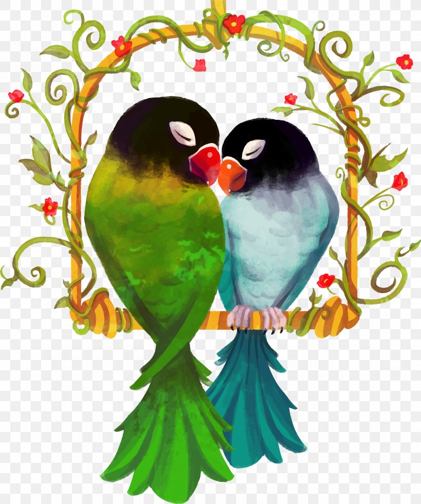 Rosy-faced Lovebird True Parrot Watercolor Painting, PNG, 1365x1632px, Bird, Art, Beak, Branch, Common Pet Parakeet Download Free