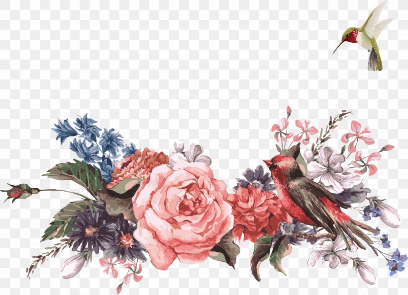 Bird Flower Royalty-free Illustration, PNG, 5152x3737px, Bird, Artificial Flower, Blossom, Cut Flowers, Flora Download Free