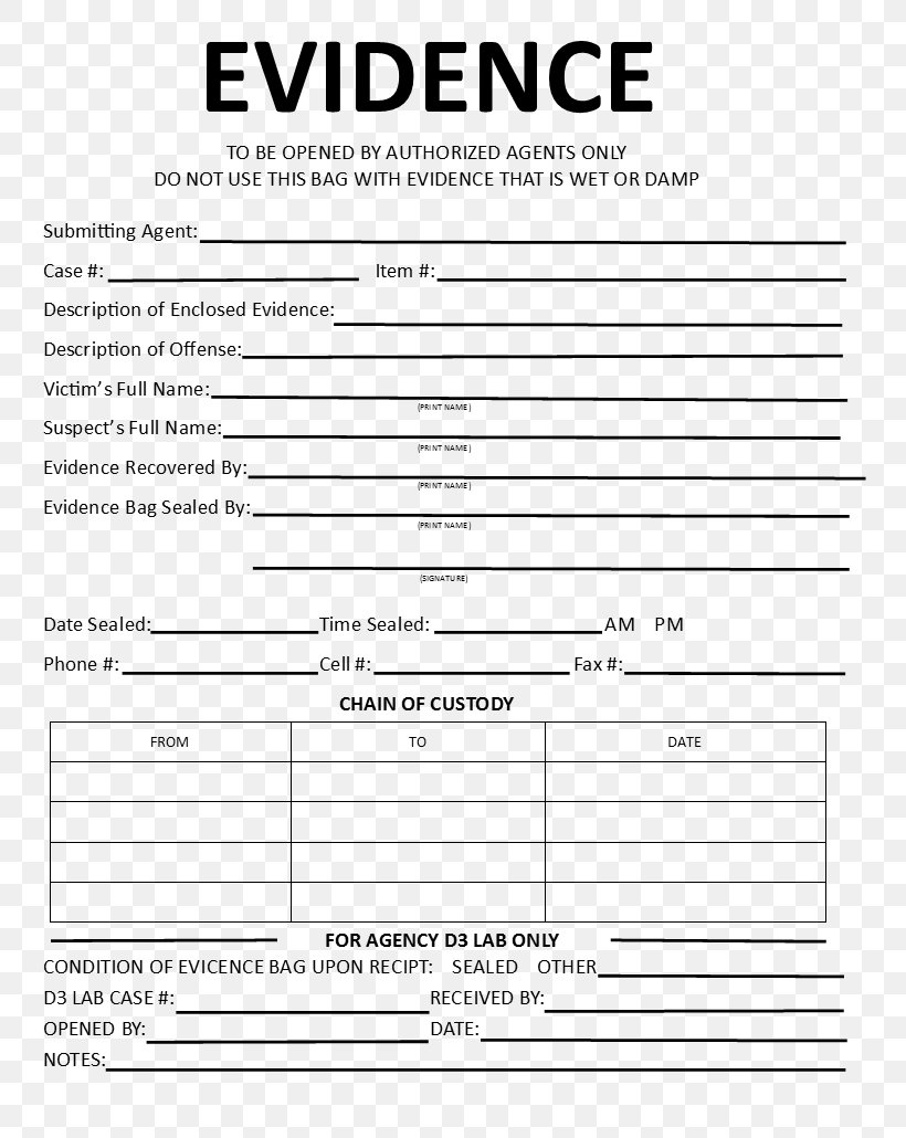 Template Crime Scene Evidence Chain Of Custody Form PNG 750x1030px 
