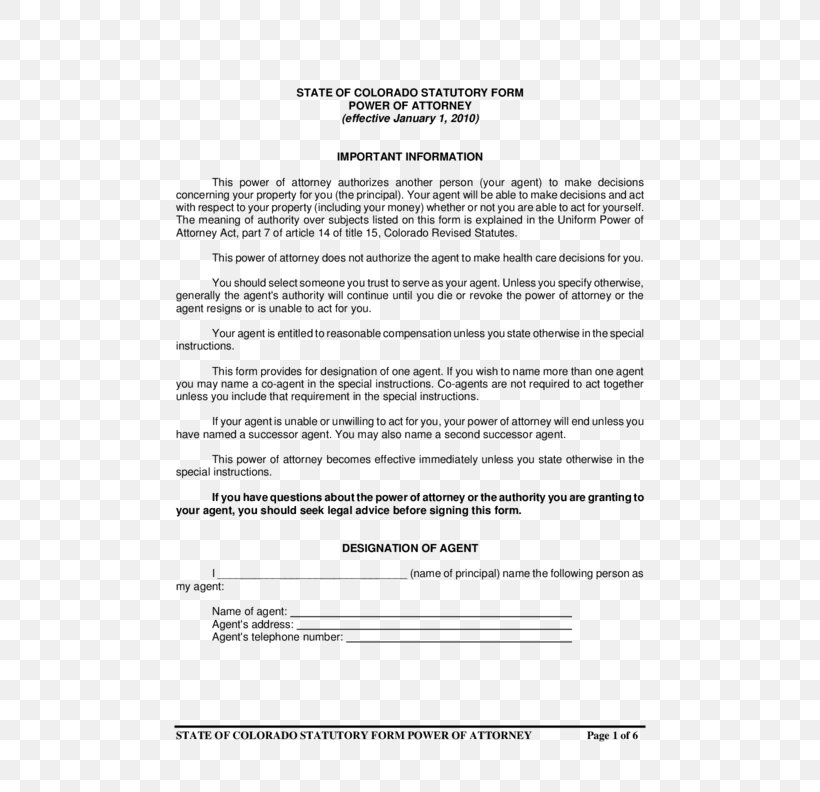 Colorado Form Power Of Attorney Template Document, PNG, 612x792px, Colorado, Area, Attorney General, Civilian, Diagram Download Free
