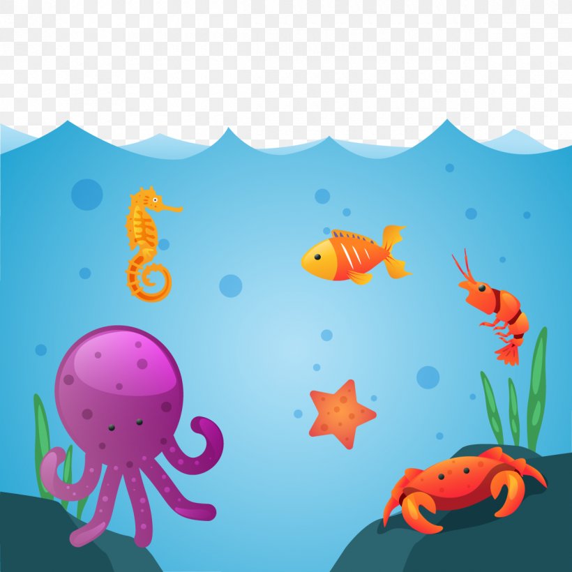 Euclidean Vector Ocean Aquatic Animal Marine Habitats, PNG, 1200x1200px, Ocean, Animal, Aquatic Animal, Art, Cartoon Download Free