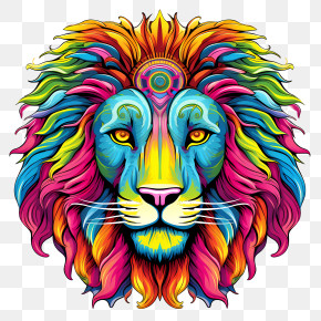 Lion Head - Colorful Lion Illustration Artwork PNG