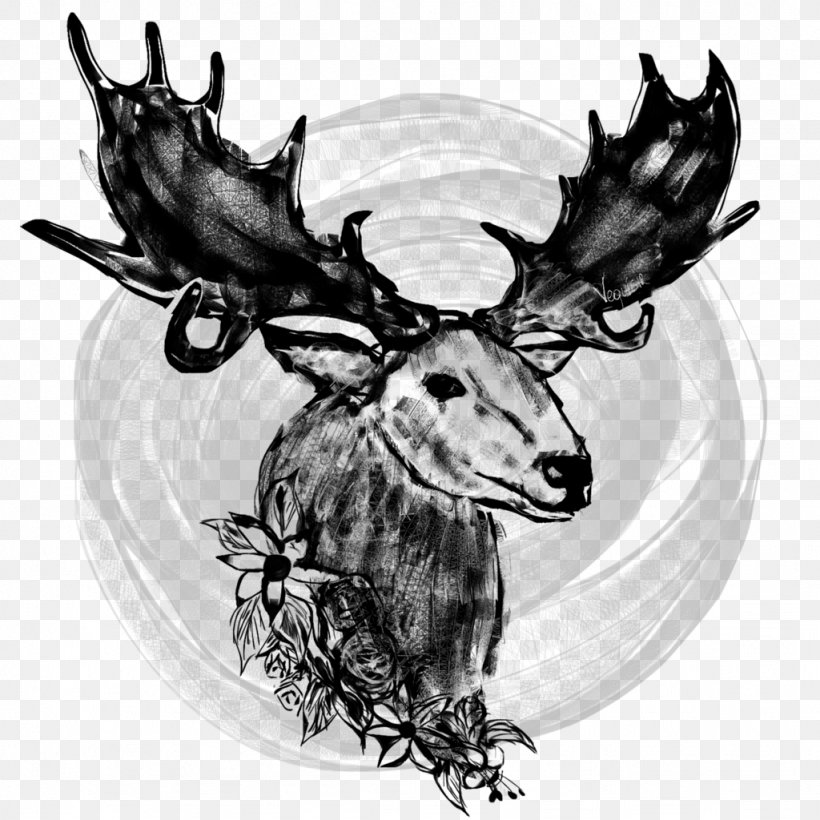 /m/02csf Reindeer Cattle Drawing Moose, PNG, 1024x1024px, Reindeer, Antler, Black And White, Cattle, Cattle Like Mammal Download Free