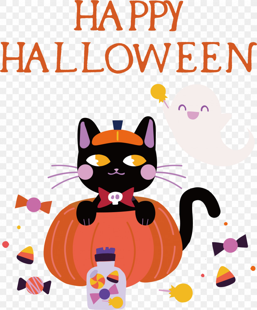 Happy Halloween, PNG, 2488x3000px, Happy Halloween, Biology, Cartoon, Cat, Kitten Download Free