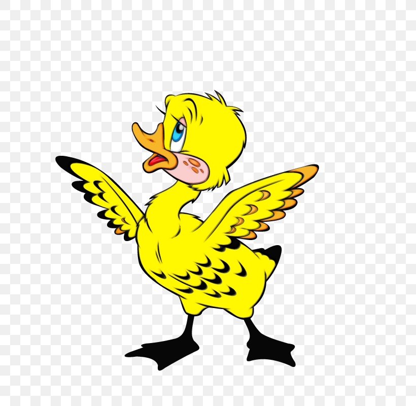 Cartoon Yellow Duck Bird Clip Art, PNG, 800x800px, Watercolor, Beak, Bird, Cartoon, Duck Download Free