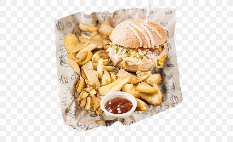 Hamburger French Fries Side Dish Fast Food Junk Food, PNG, 500x500px, Hamburger, American Food, Appetizer, Breakfast, Cuisine Download Free