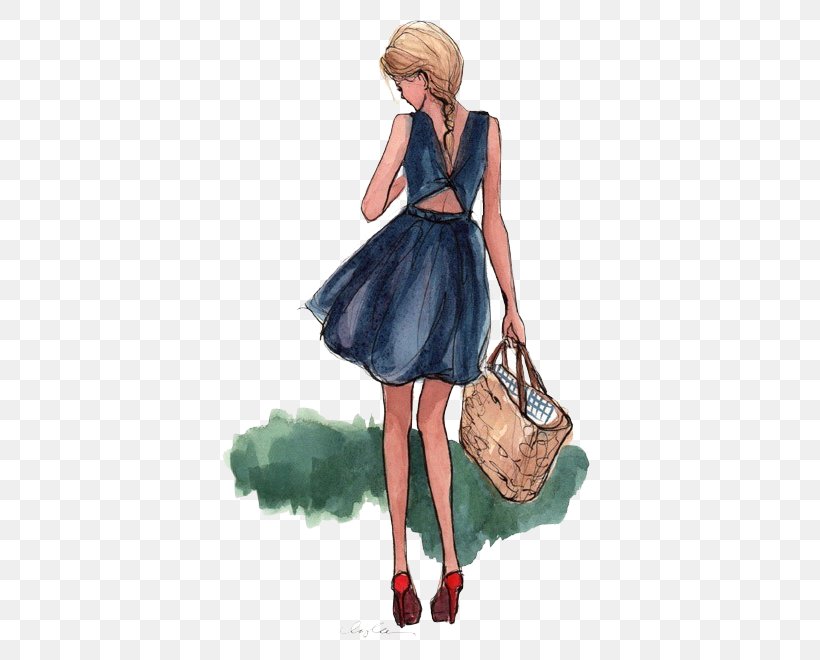 Drawing Fashion Illustration, PNG, 407x660px, Watercolor, Cartoon, Flower, Frame, Heart Download Free