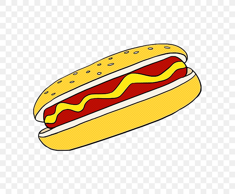 Fast Food Yellow Hot Dog Hot Dog Bun Line, PNG, 680x678px, Fast Food, American Food, Bun, Cheeseburger, Cuisine Download Free