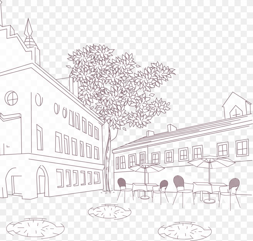 Hotel Vacation Drawing, PNG, 2038x1948px, Hotel, Architecture, Area, Black And White, Cartoon Download Free