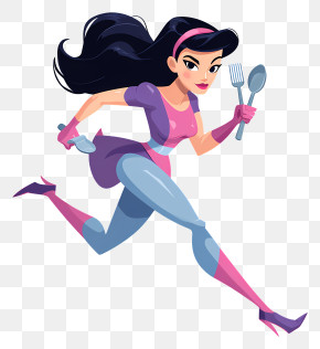 Superheroine - Superhero Woman Running With Utensils PNG