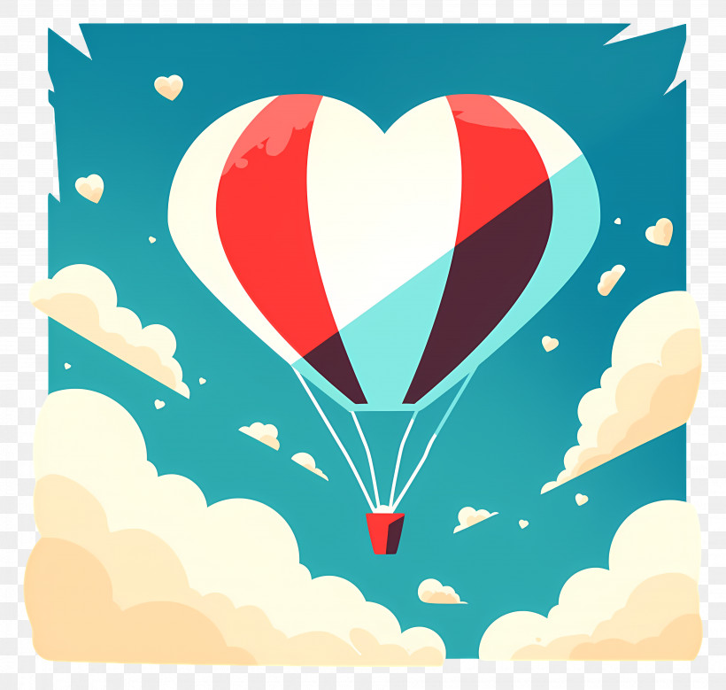 Parachute - Heart-Shaped Hot Air Balloon In The Sky PNG