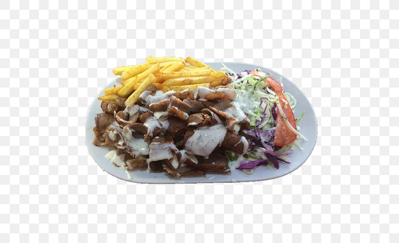 French Fries Gyro Mediterranean Cuisine Shawarma Vegetarian Cuisine, PNG, 500x500px, French Fries, Cuisine, Dish, Fast Food, Food Download Free