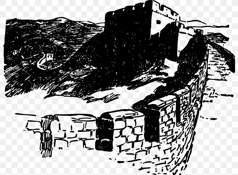 Great Wall Of China Drawing Monument Clip Art, PNG, 800x604px, Great Wall Of China, Art, Automotive Tire, Black And White, Cartoon Download Free