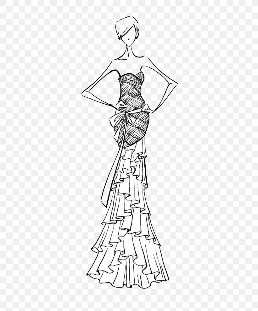 Contemporary Western Wedding Dress Fashion Illustration, PNG, 700x990px, Wedding Dress, Art, Artwork, Black And White, Bride Download Free