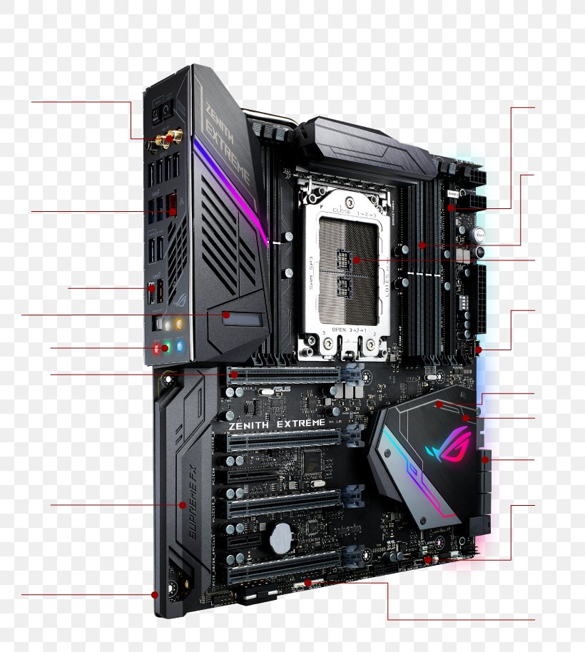 Mainboard Asus ROG Zenith Extreme PC Base AMD TR4 Form Factor E ASUS ROG ZENITH EXTREME, PNG, 760x914px, Socket Tr4, Amd Crossfirex, Atx, Cable Management, Computer Download Free