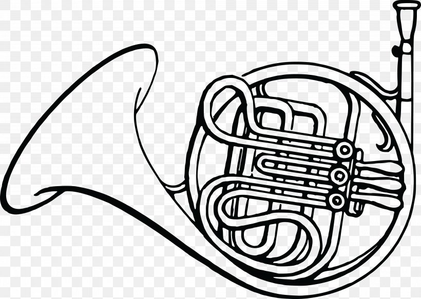 French Horns Coloring Book Drawing Musical Instruments, PNG, 4000x2847px, Watercolor, Cartoon, Flower, Frame, Heart Download Free