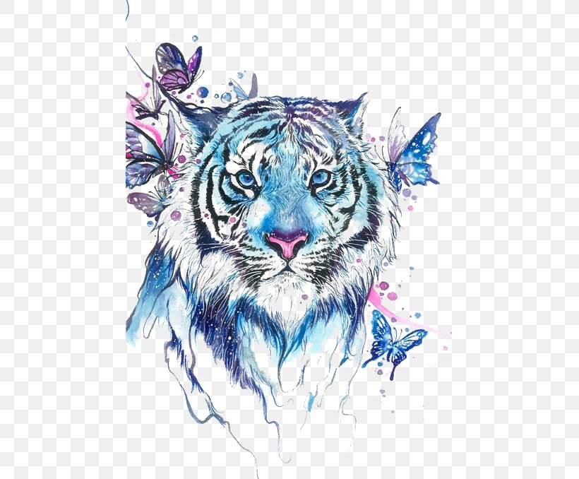 Tiger Butterfly Abziehtattoo Flash, PNG, 564x678px, Tiger, Abziehtattoo, Airbrush, Art, Big Cats Download Free