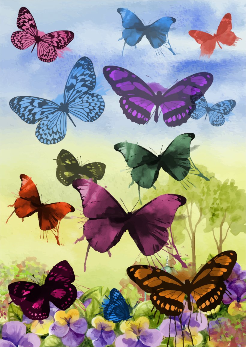 Butterfly Watercolor Painting Art, PNG, 1698x2399px, Butterfly, Abstract Art, Art, Brush Footed Butterfly, Flower Download Free