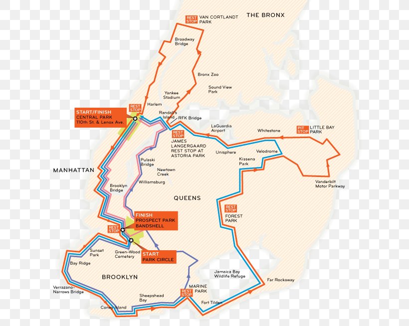 2018 Five Boro Bike Tour Bicycle Touring NYC Century Bike Tour Map, PNG