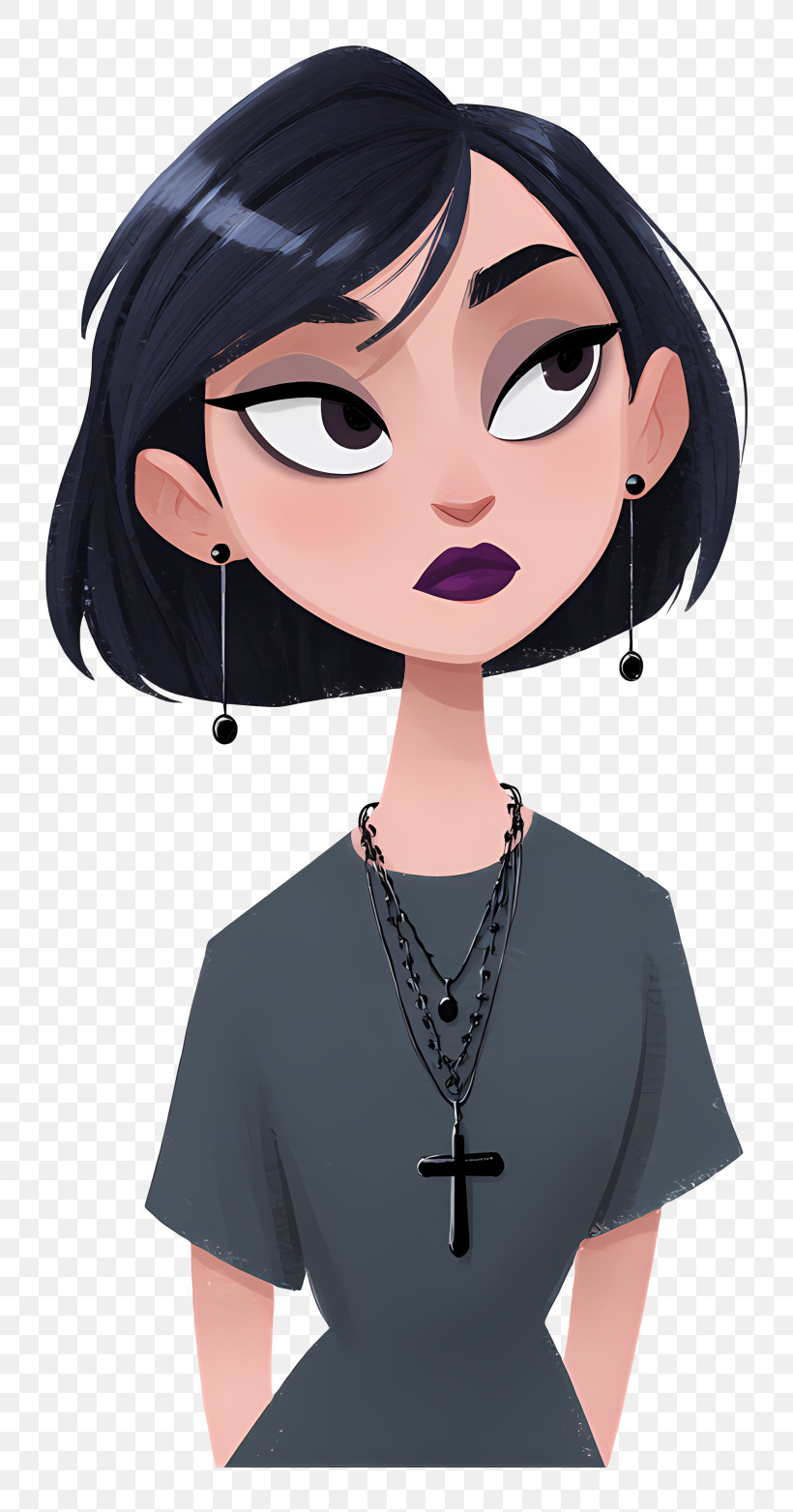 Andrea Daria - Stylish Black-Haired Girl Portrait PNG