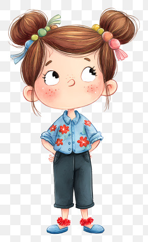 Cute Cartoon Girl - Cute Doodle Girl With Space Buns PNG