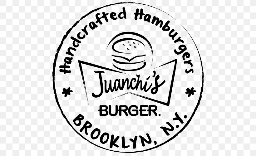 Juanchi's Burger Hamburger Take-out Restaurant Menu, PNG, 500x500px, Hamburger, Area, Black And White, Brand, Brooklyn Download Free