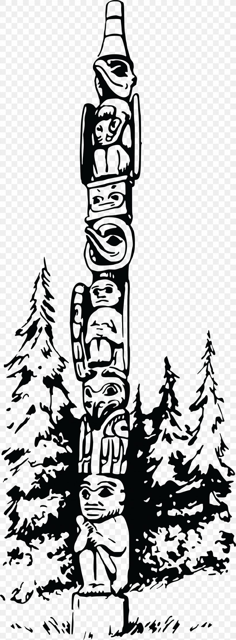 Totem Pole Clip Art, PNG, 2947x8000px, Totem, Art, Black And White, Drawing, Fictional Character Download Free