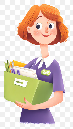 Woman Carries Green Box - Smiling Woman Holding File Box PNG