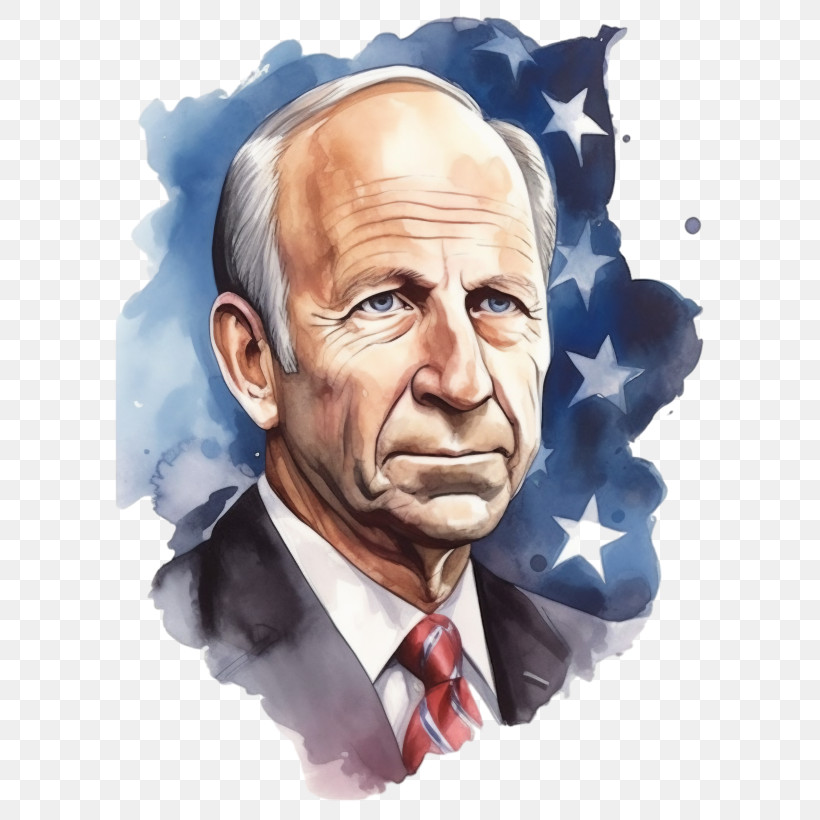 Biden - Watercolor Portrait With Star Background PNG