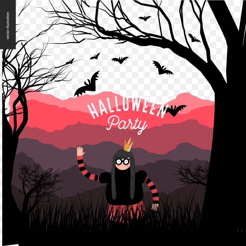 Halloween Poster Background Decorative Elements And Funny People, PNG, 4172x4167px, Royalty Free, Album Cover, Art, Illustration, Landscape Download Free
