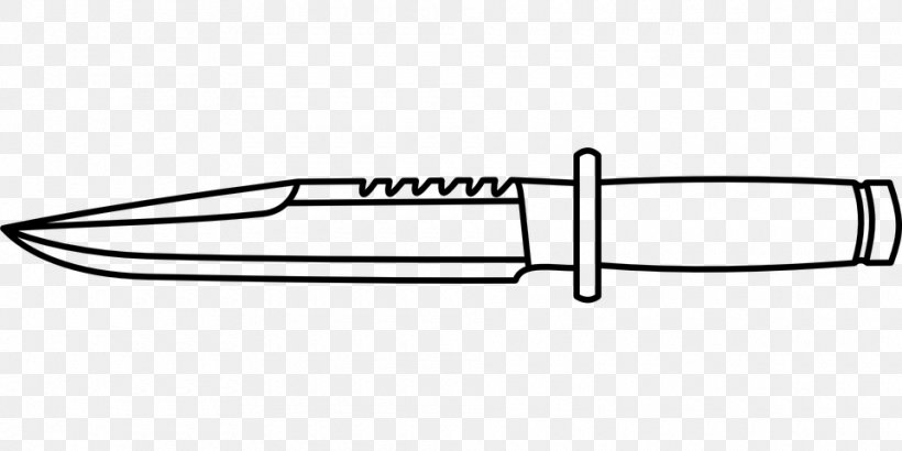 Knife Hunting & Survival Knives Drawing Clip Art, PNG, 960x480px, Knife, Area, Black And White, Cold Weapon, Dagger Download Free