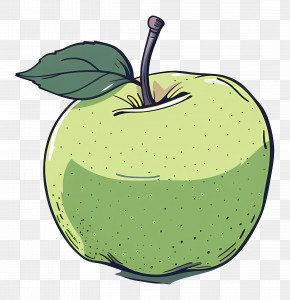 Apple - Green Apple Illustration With Leaf PNG