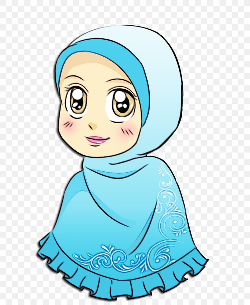 Hijab Cartoon, PNG, 590x1000px, Hijab, Aqua, Cartoon, Cheek, Child Download Free