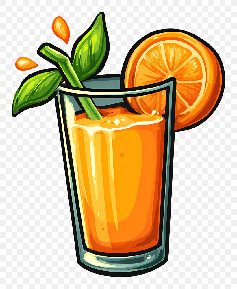 Juice Icon - Glass Of Orange Juice With Leaves PNG