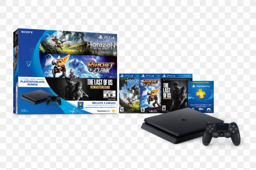 Sony PlayStation 4 Slim Horizon Zero Dawn The Last Of Us Ratchet & Clank, PNG, 1000x667px, Playstation 4, Electronic Device, Electronics, Electronics Accessory, Gadget Download Free