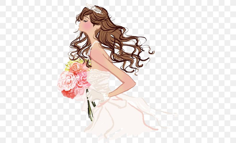 Contemporary Western Wedding Dress Bride Marriage Illustration, PNG, 424x499px, Watercolor, Cartoon, Flower, Frame, Heart Download Free