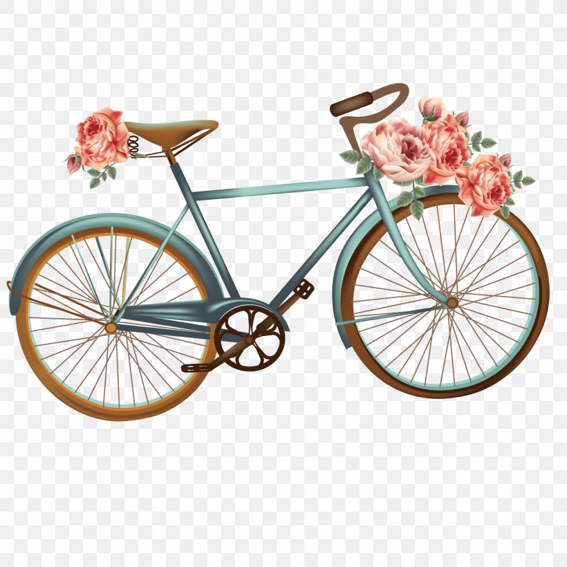 Bicycle Flower Euclidean Vector Illustration, PNG, 1500x1500px, Bicycle, Bicycle Accessory, Bicycle Basket, Bicycle Frame, Bicycle Part Download Free