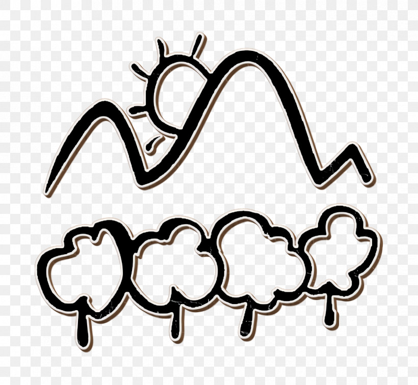 Hand Drawn Mountain Icon Mountain Icon Mountain Landscape With Trees And Sun Icon, PNG, 1238x1142px, Mountain Icon, Black, Black And White, Computer Program, Image Sharing Download Free