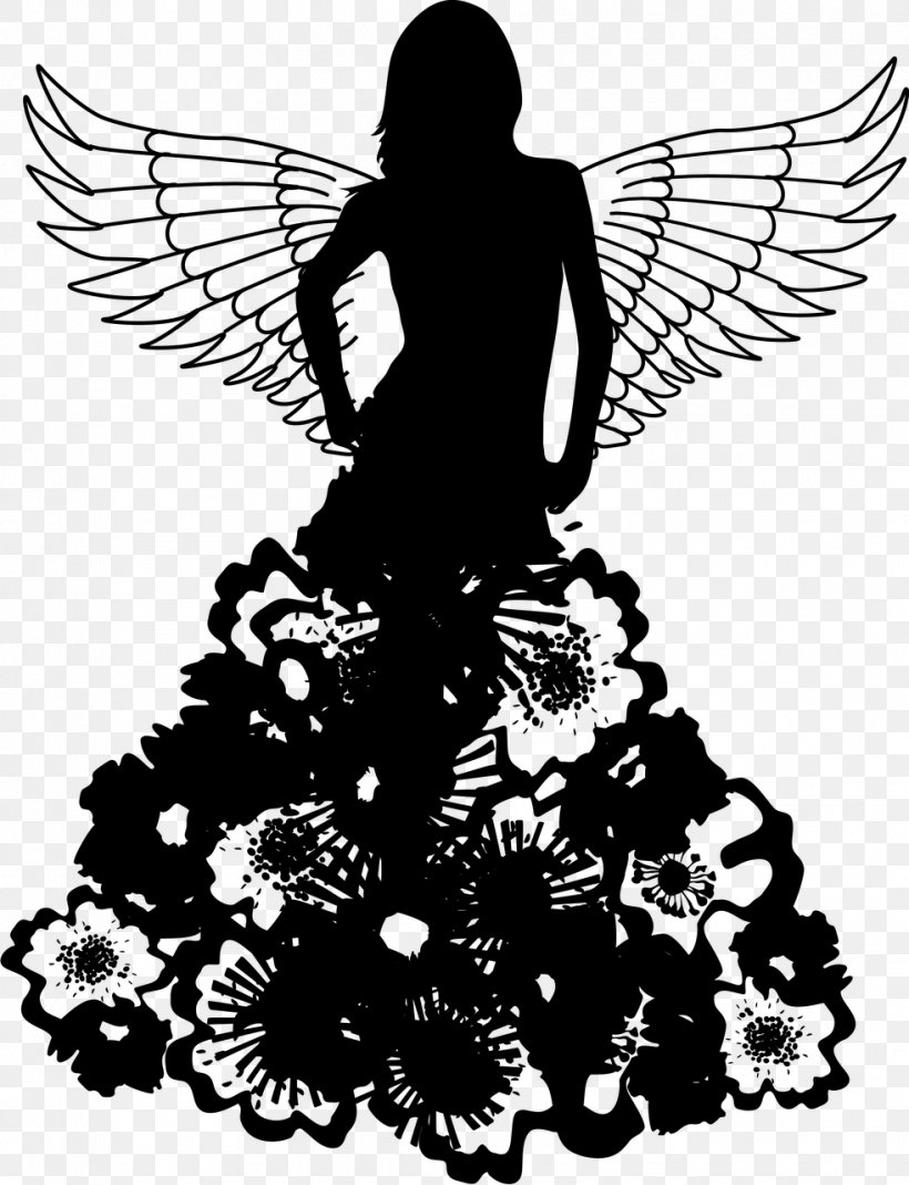 Silhouette Female Clip Art, PNG, 982x1280px, Silhouette, Angel, Art, Bird, Black And White Download Free